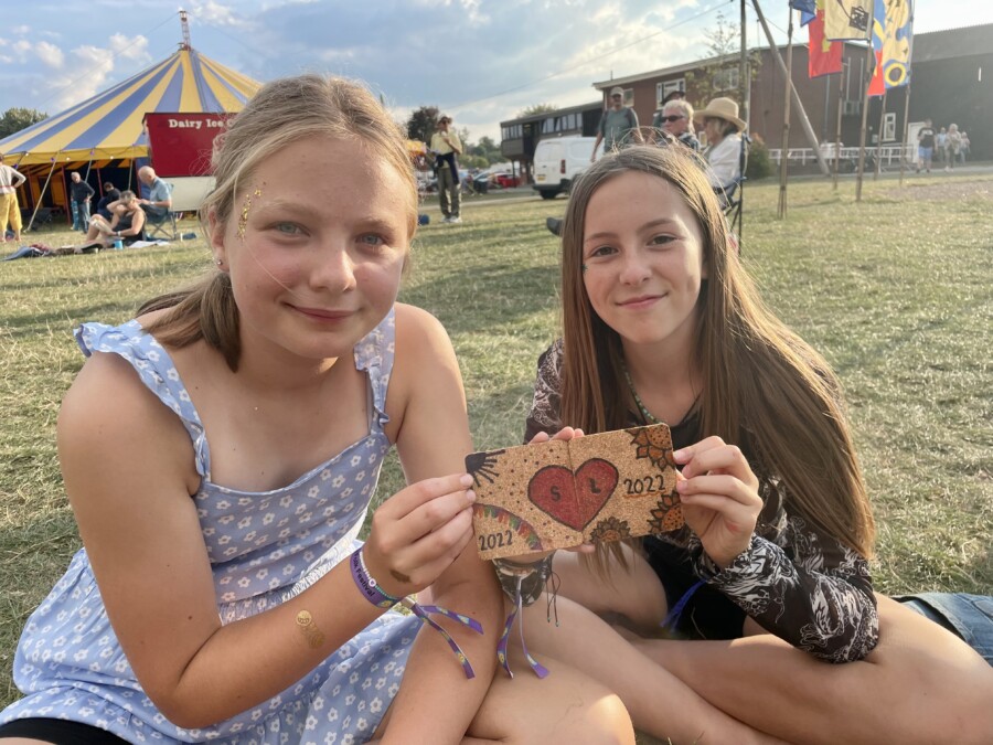 Children with crafts made at festival